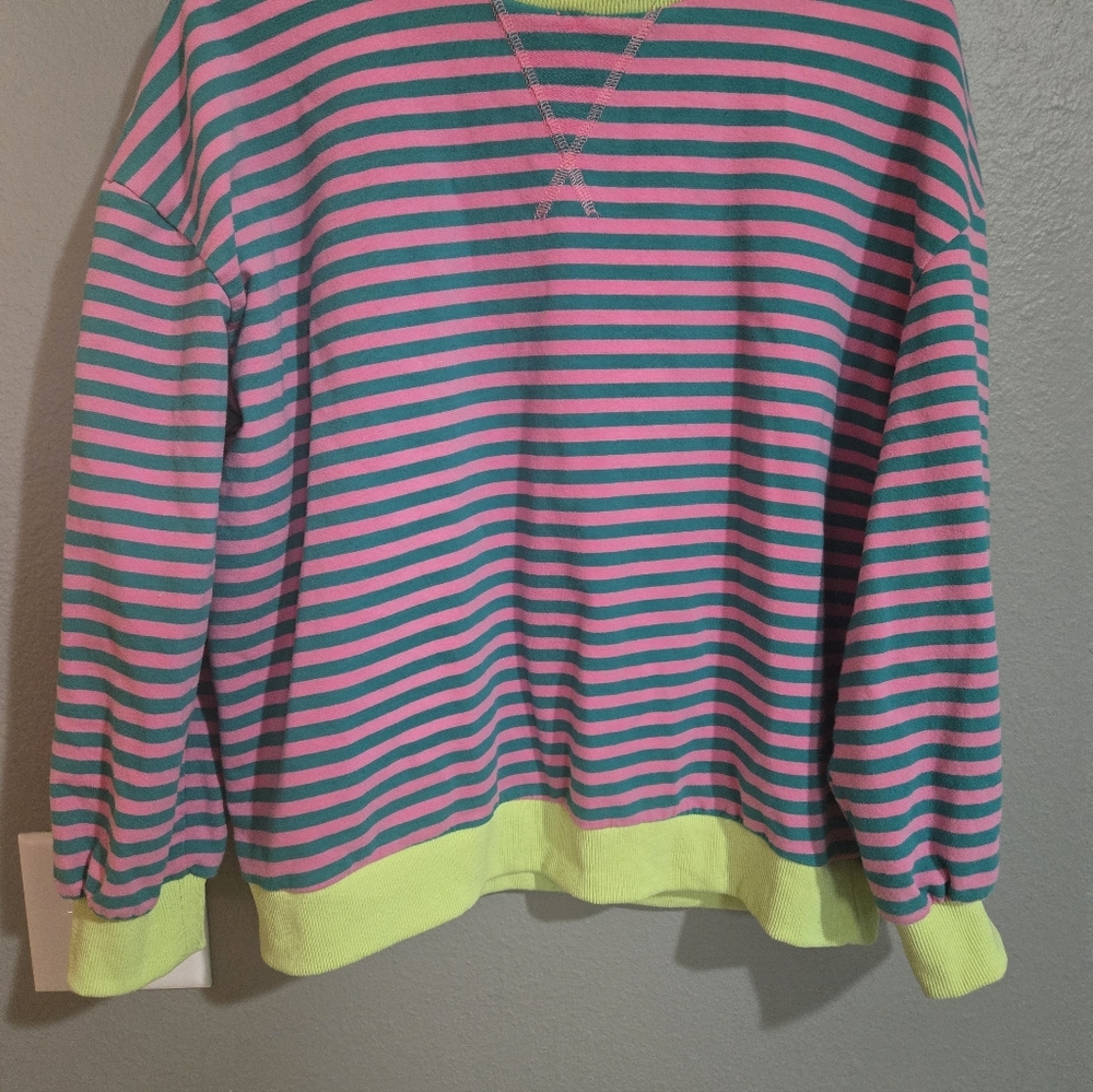 Pink & Green Striped Color Block Sweater Size Medium - Picture 2 of 16